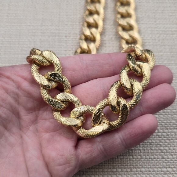 16 Inch Slip On Gold Plated Textured Chain Necklace B985 - Picture 2 of 5
